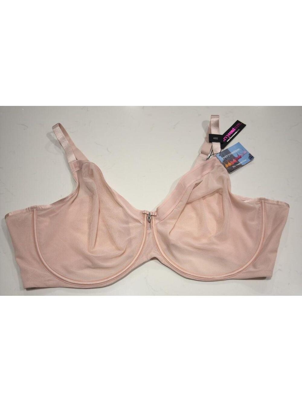 Curvy Couture Blushing Rose 1611 Sheer Mesh Unlined Balconette Bra Size 46H